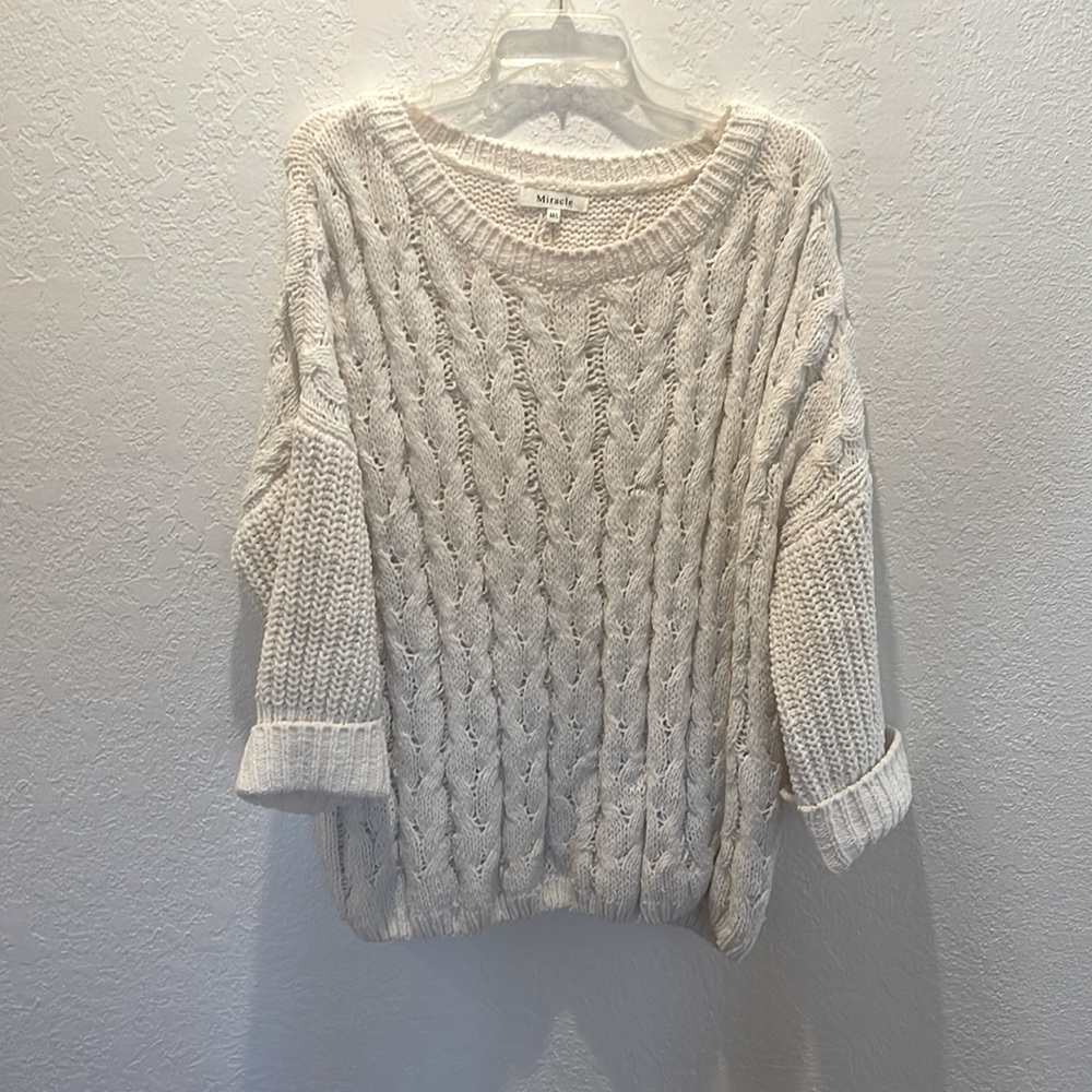 Miracle cable kit sweater, M/L, cream/off white